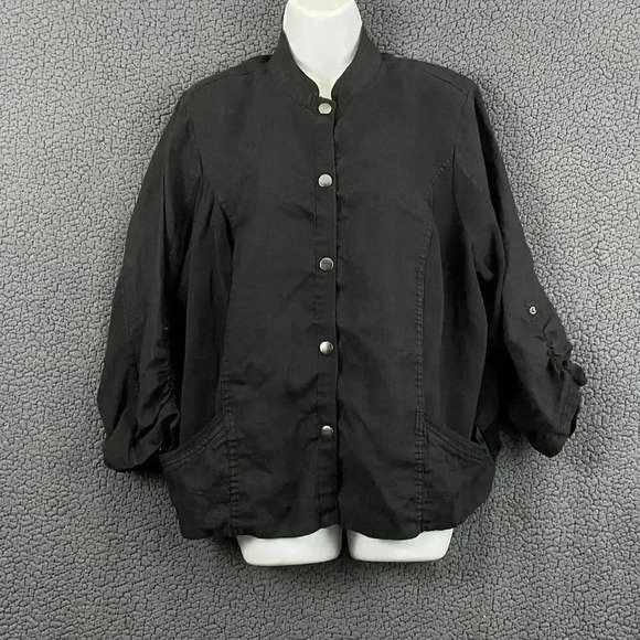 Torrid Black Button Front Blouse Sz 3 100% Linen Loose Pockets Plus Women's - Picture 11 of 11